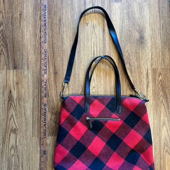Talbots Buffalo Check Red and Black Plaid Slouchy Handbag - Picture 4 of 8